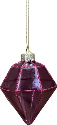 Glazen kerstbal diamant 7cm vintage roze