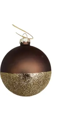 Glazen kerstbal dip 8cm donkerbruin, goud