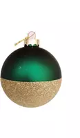 Glazen kerstbal dip 8cm donkergroen, goud kopen?