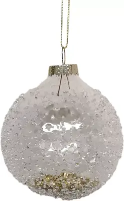 Glazen kerstbal glitter 8cm goud, transparant