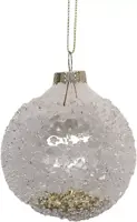 Glazen kerstbal glitter 8cm goud, transparant