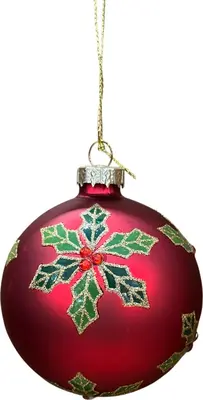 Glazen kerstbal hulst 8cm rood