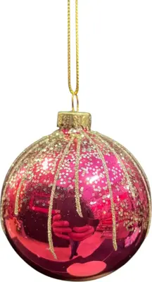 Glazen kerstbal lijn glitter 8cm granaatappel