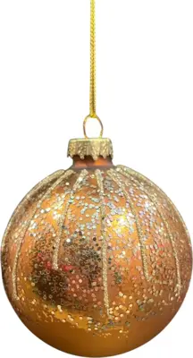 Glazen kerstbal lijn glitter 8cm pecan bruin