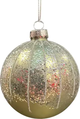 Glazen kerstbal lijn glitter 8cm rosemarijn