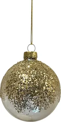 Glazen kerstbal lijn glitter 8cm transparant, goud