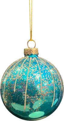 Glazen kerstbal lijn glitter 8cm turquoise