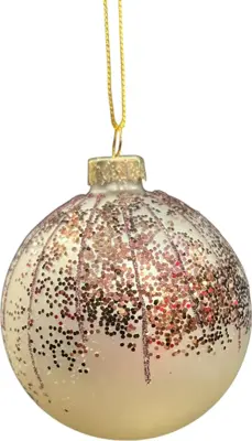 Glazen kerstbal lijn glitter 8cm wolwit