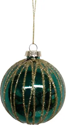 Glazen kerstbal lijnen 8cm dennengroen