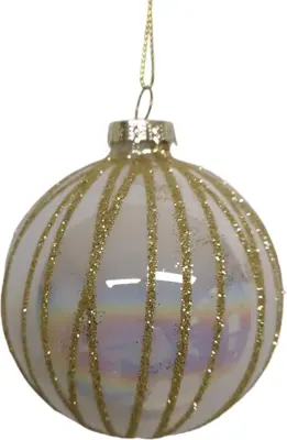 Glazen kerstbal lijnen 8cm parel, iris