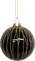 Glazen kerstbal lijnen 8cm zwart, goud kopen?