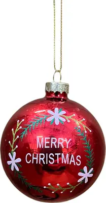 Glazen kerstbal merry christmas 8cm rood