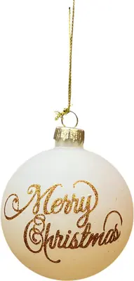 Glazen kerstbal merry christmas 8cm wolwit