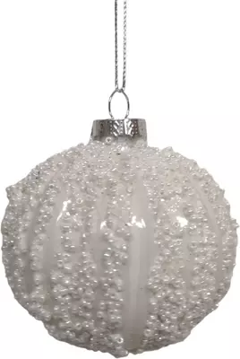 Glazen kerstbal parel 8cm zilver - afbeelding 1