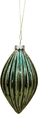 Glazen kerstbal pegel streep 7cm dennengroen