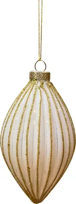 Glazen kerstbal pegel streep 7cm wolwit