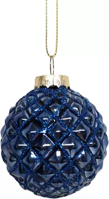Glazen kerstbal ruit 6cm blauw
