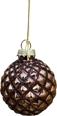 Glazen kerstbal ruit 6cm espresso