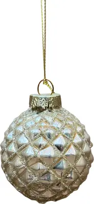 Glazen kerstbal ruit 6cm parel