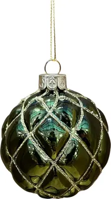 Glazen kerstbal ruiten 8cm dennengroen