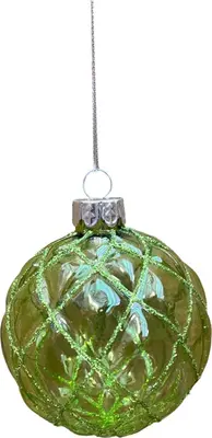 Glazen kerstbal ruiten 8cm groen
