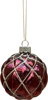 Glazen kerstbal ruiten 8cm ossenbloed