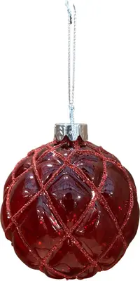 Glazen kerstbal ruiten 8cm rood