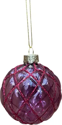 Glazen kerstbal ruiten 8cm vintage roze