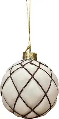 Glazen kerstbal ruiten 8cm wolwit