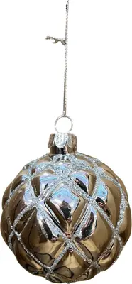 Glazen kerstbal ruiten 8cm zilver