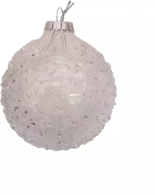 Glazen kerstbal sneeuw 8cm wit, transparant - afbeelding 2