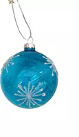 Glazen kerstbal sneeuwvlok 8cm blauw