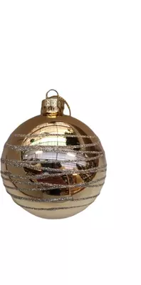 Glazen kerstbal streep 8cm goud