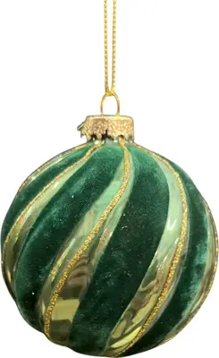 Glazen kerstbal swirl 8cm dennengroen