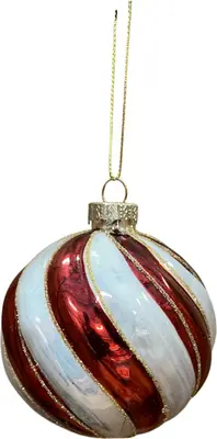 Glazen kerstbal swirl 8cm ossenbloed, rood
