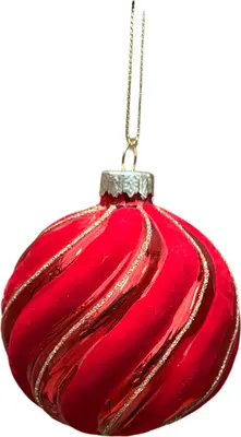 Glazen kerstbal swirl 8cm rood