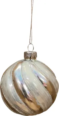 Glazen kerstbal swirl 8cm zilver, wit