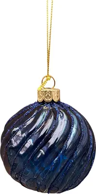 Glazen kerstbal swirls 8cm nachtblauw