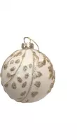 Glazen kerstbal takken 8cm wit, goud - afbeelding 2