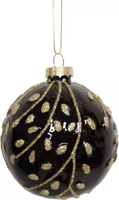 Glazen kerstbal takken 8cm zwart, goud