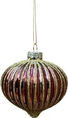 Glazen kerstbal ui streep 8cm espresso