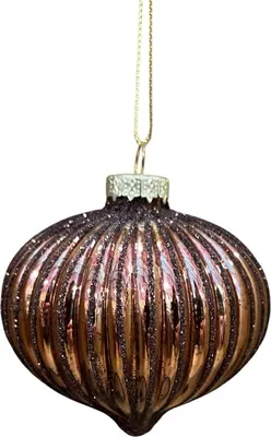 Glazen kerstbal ui streep 8cm espresso