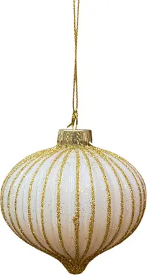 Glazen kerstbal ui streep 8cm wolwit