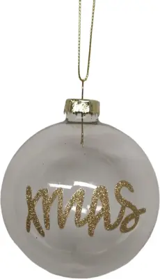 Glazen kerstbal xmas 8cm transparant, goud