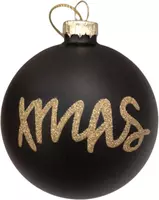 Glazen kerstbal xmas 8cm zwart, goud - afbeelding 2