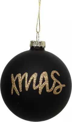 Glazen kerstbal xmas 8cm zwart, goud - afbeelding 1
