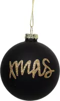 Glazen kerstbal xmas 8cm zwart, goud - afbeelding 1