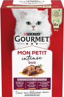 GOURMET™ Mon Petit Intense Duo met Rund en Kip, met Kalkoen en Lever, met Gevogelte en Lam kattenvoer 6x50g  - afbeelding 1
