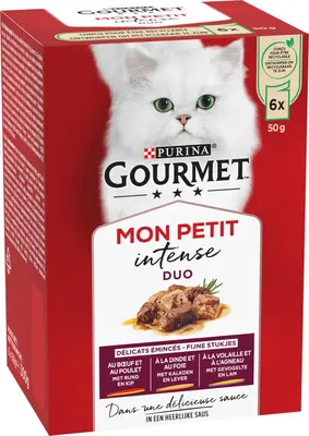 GOURMET™ Mon Petit Intense Duo met Rund en Kip, met Kalkoen en Lever, met Gevogelte en Lam kattenvoer 6x50g  - afbeelding 2