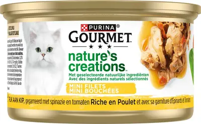 GOURMET Nature's Creations Mini Filets, rijk aan kip, gegarneerd met spinazie en tomaten, Nat kattenvoer, 85g - afbeelding 5